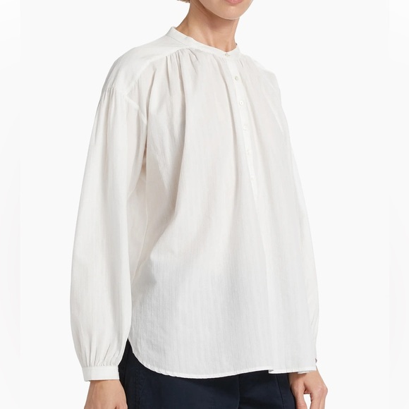 NWOT Nili Lotan Neville Cotton Long-Sleeve Blouse white top button front - Picture 2 of 7